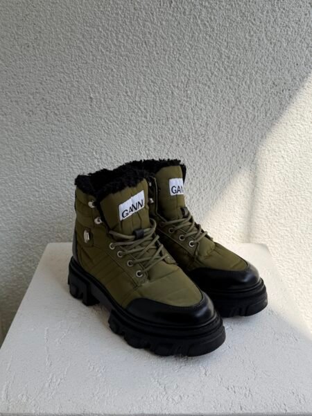 Ganni Kalamata Lace Up Shearling Lined Boots