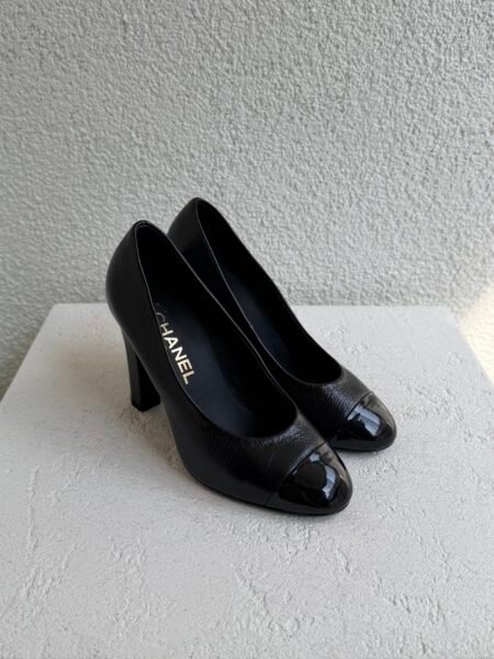 Chanel Leather Black Toe CC Heels