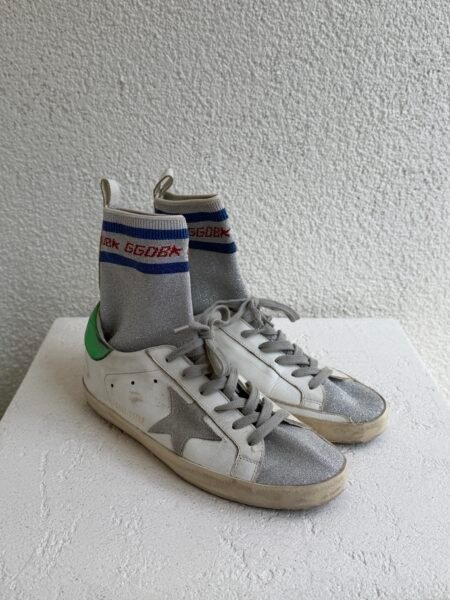 Golden Goose Leather Glitter Accents Sock Sneaker