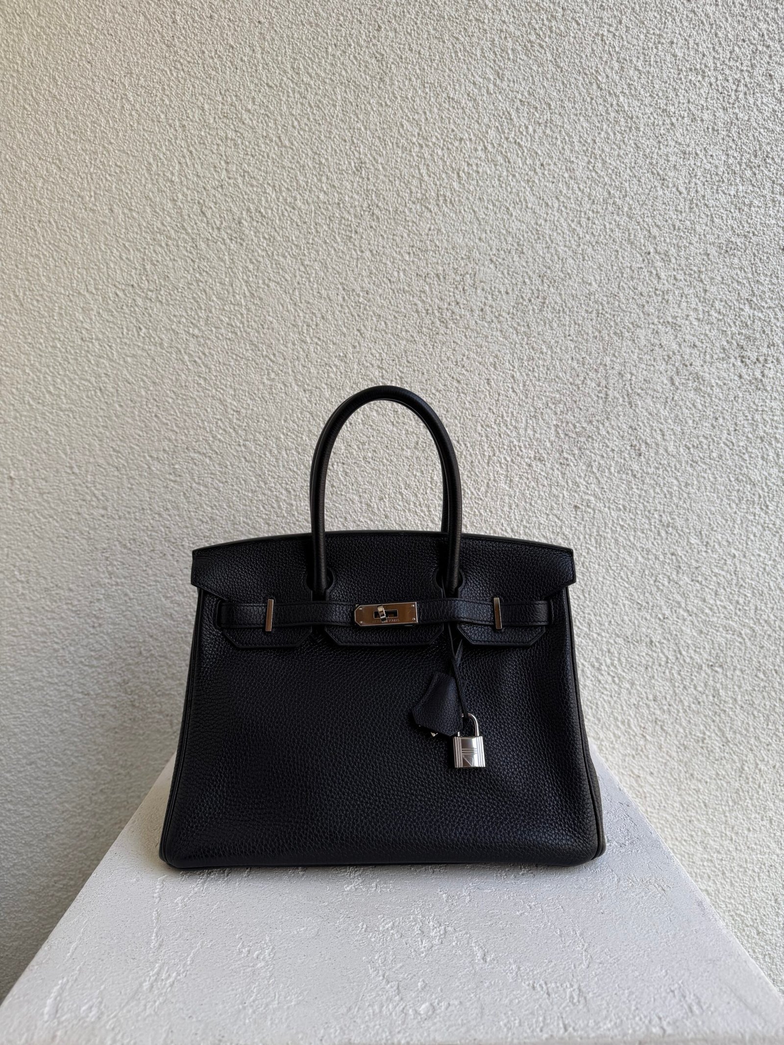 Hermes Birkin 30 Noir Clemence Leather PHW Handbag