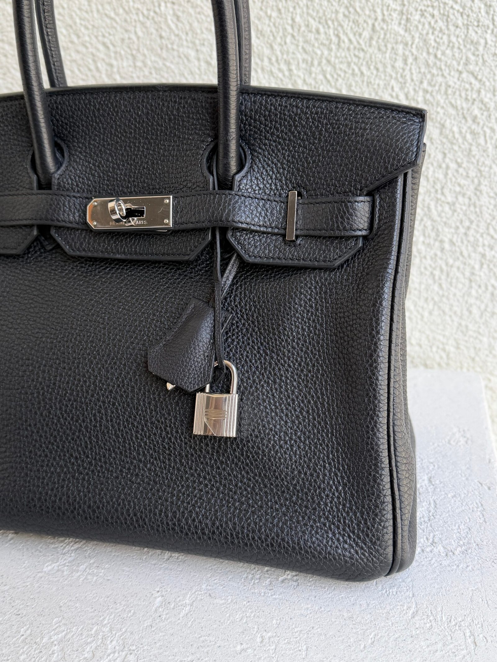 Hermes Birkin 30 Noir Clemence Leather PHW Handbag - Image 4