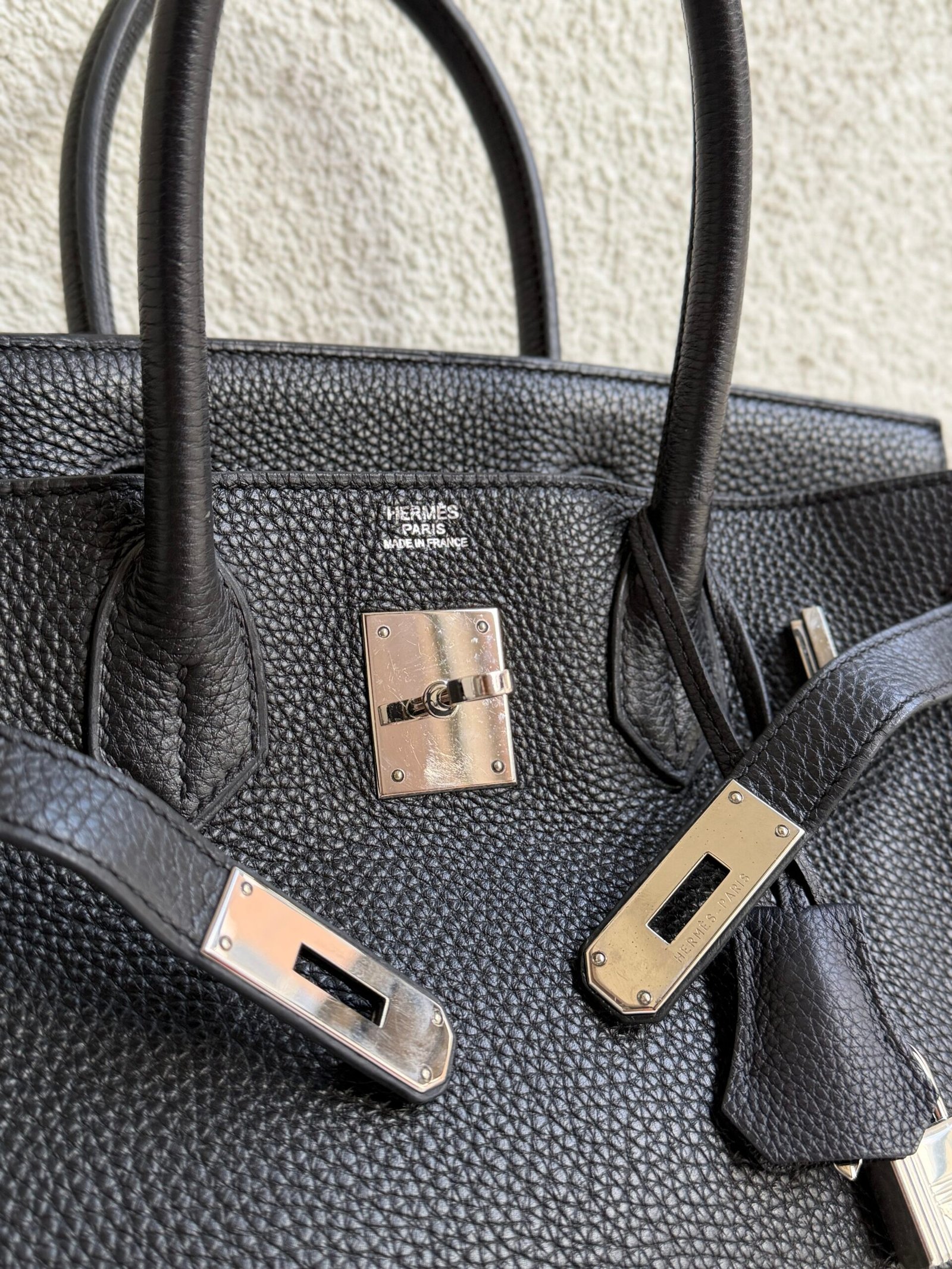 Hermes Birkin 30 Noir Clemence Leather PHW Handbag - Image 12