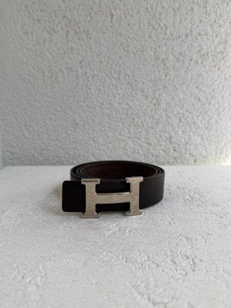 Hermes H Buckle Reversible Brown Leather Belt 90