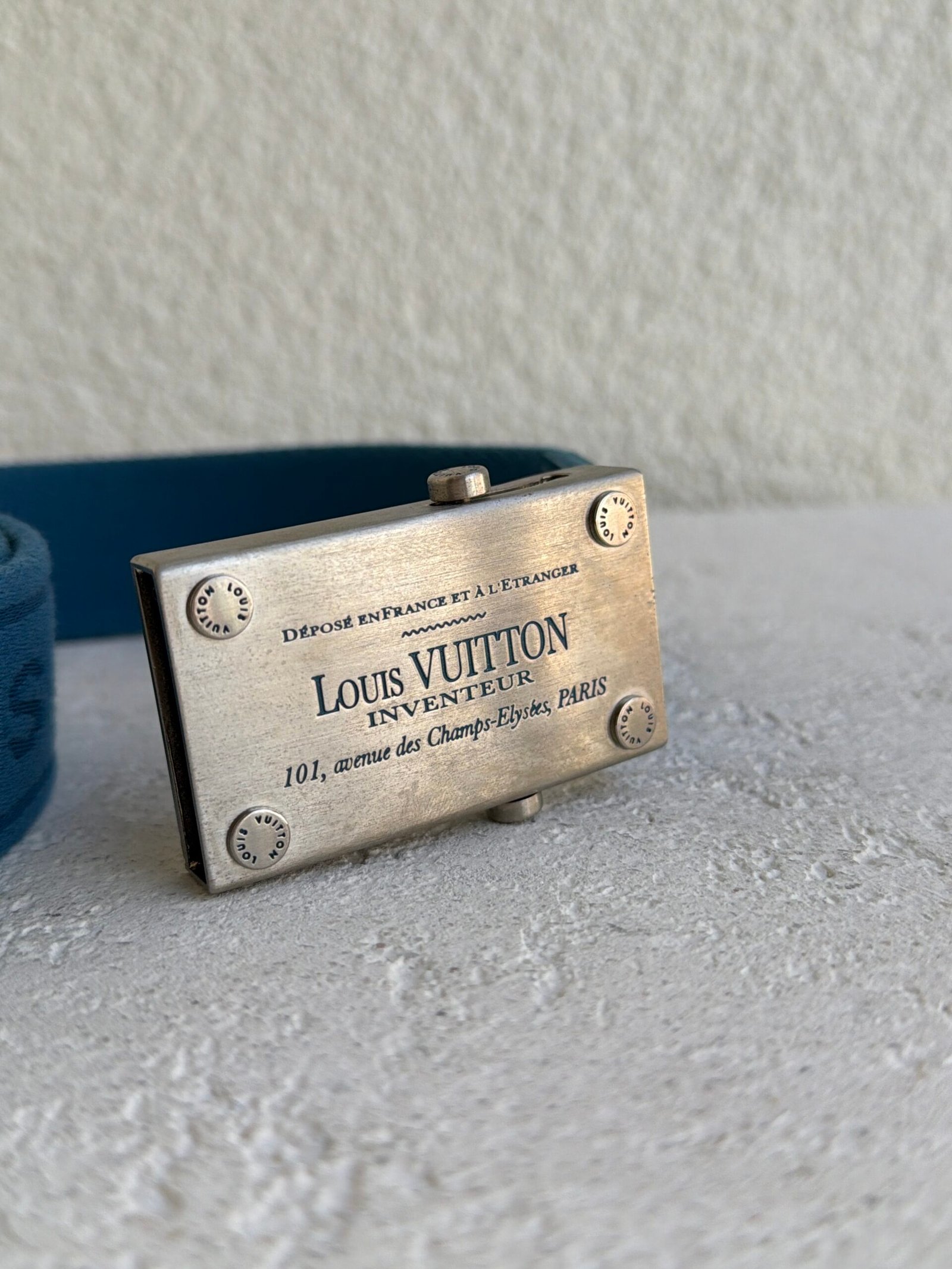 Louis Vuitton Blue Monogram Cloth Belt 90 - Image 3