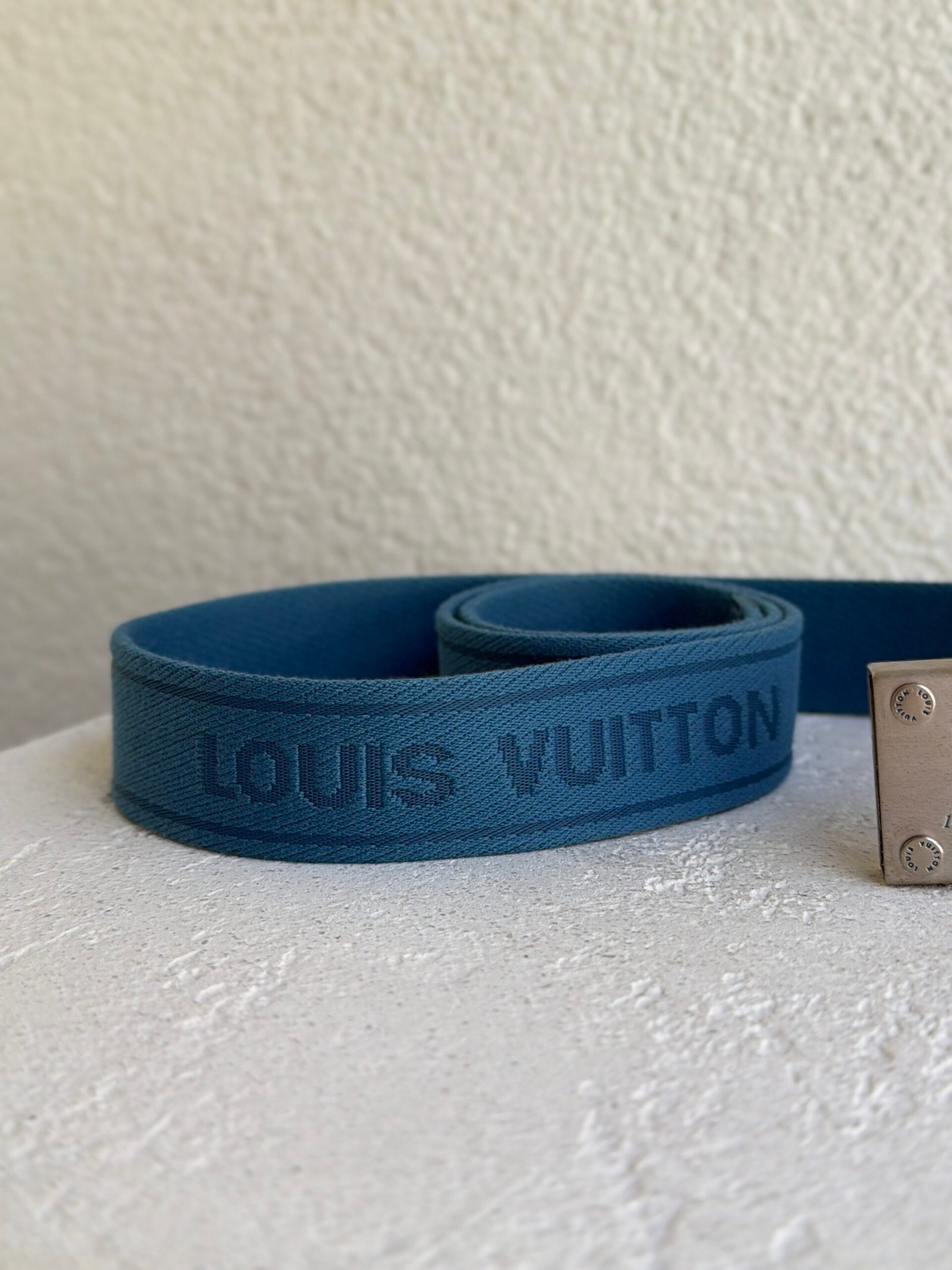 Louis Vuitton Blue Monogram Cloth Belt 90 - Image 4