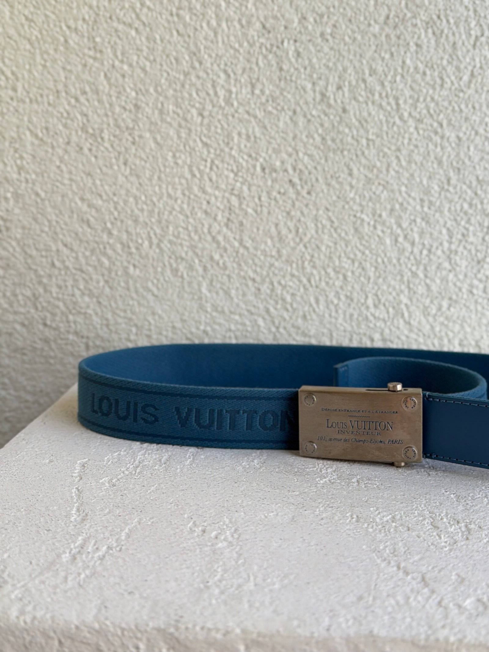 Louis Vuitton Blue Monogram Cloth Belt 90 - Image 7