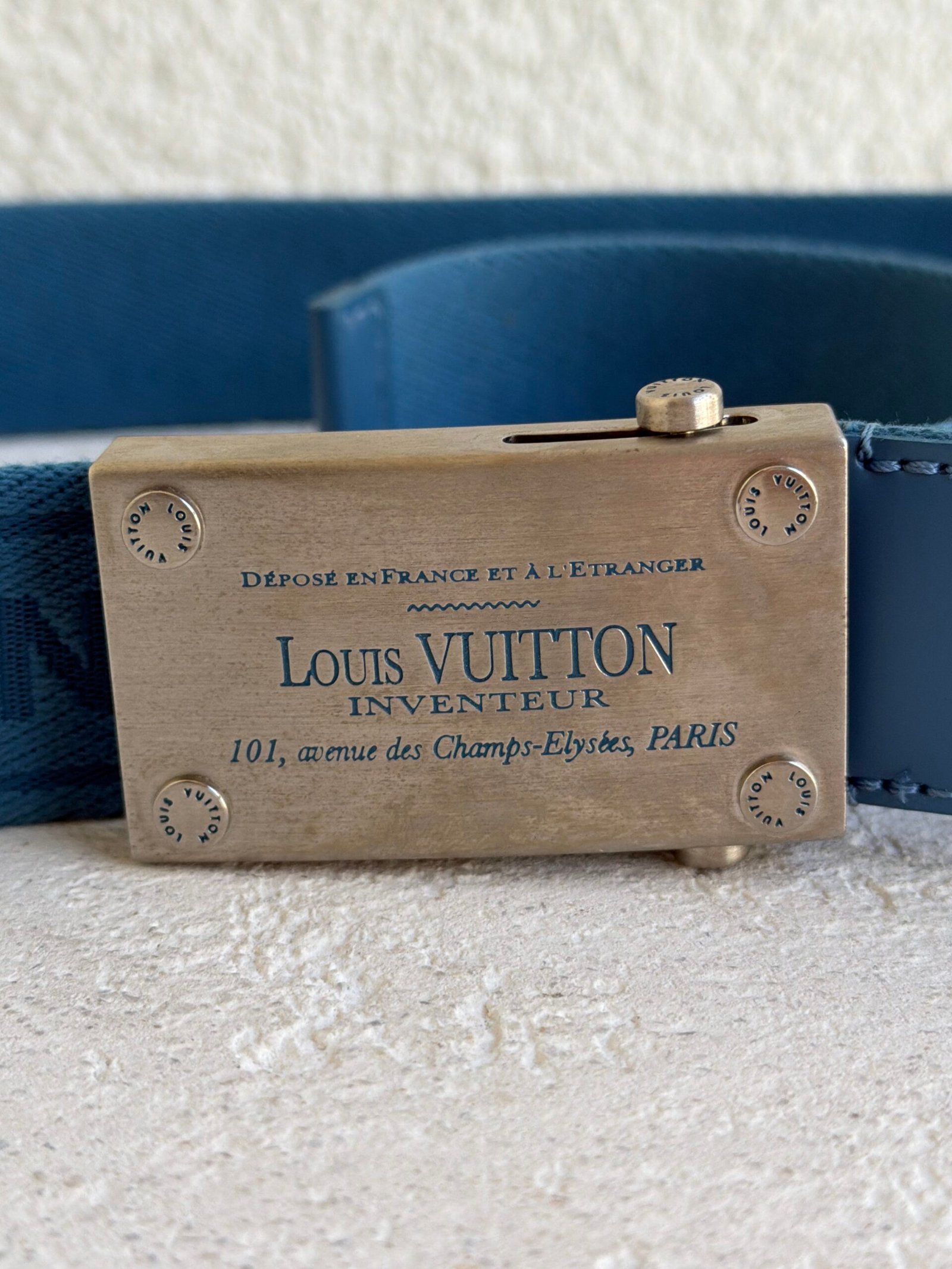Louis Vuitton Blue Monogram Cloth Belt 90 - Image 9