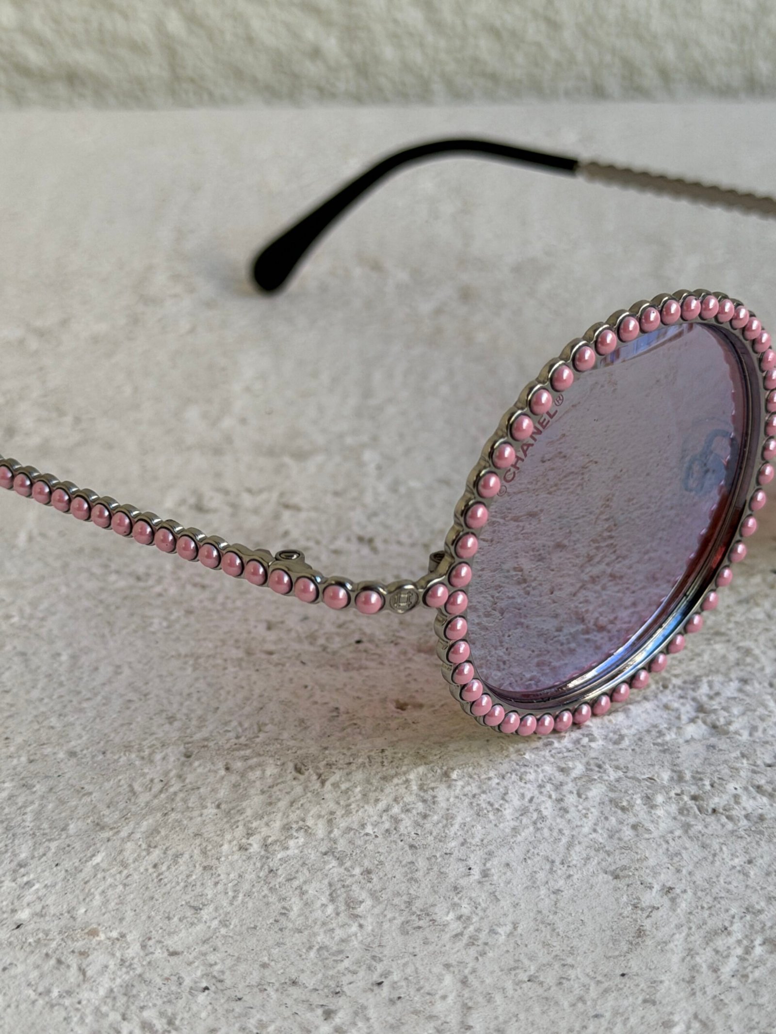 Chanel Metallic Pearl Round Sunglasses detail view 4
