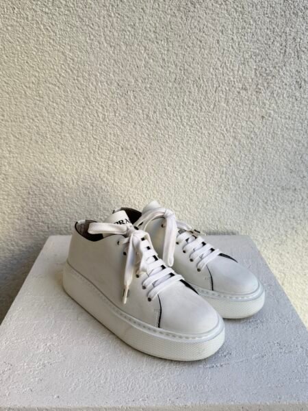 Prada Logo White Lace Up Platform Sneaker