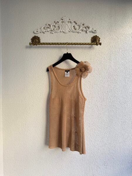 Chanel Camellia Embellished Beige Sheer Blouse