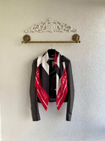 Balenciaga Logo Scarf Biker Leather Jacket