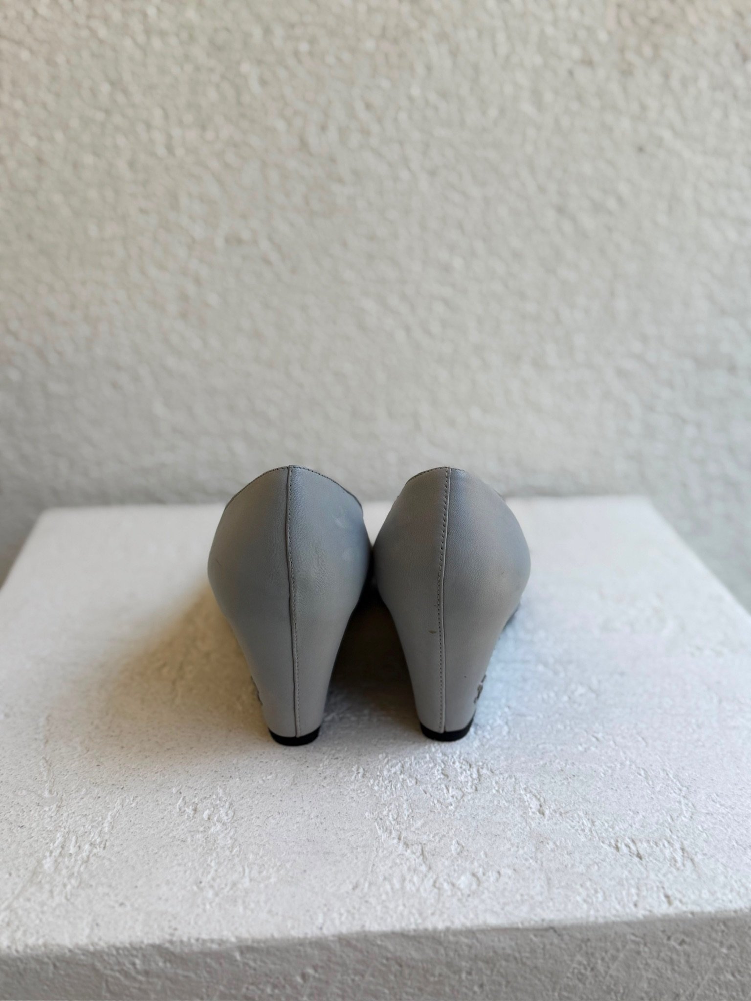 Chanel Black Toe Grey Leather Wedge Heels - Görsel 9