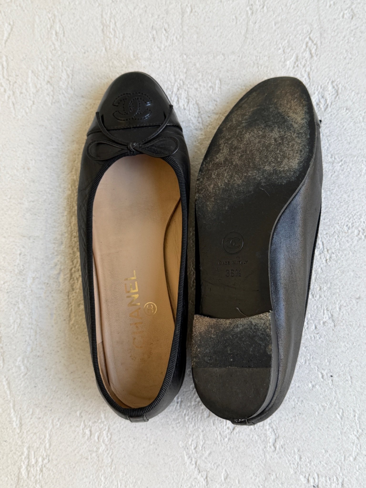 Chanel Classic CC Toe Black Leather Ballet Flats - Image 6