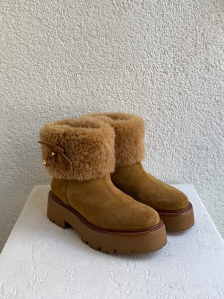 Celine Suede and Shearling Cropped Triomphe Tassels Boots