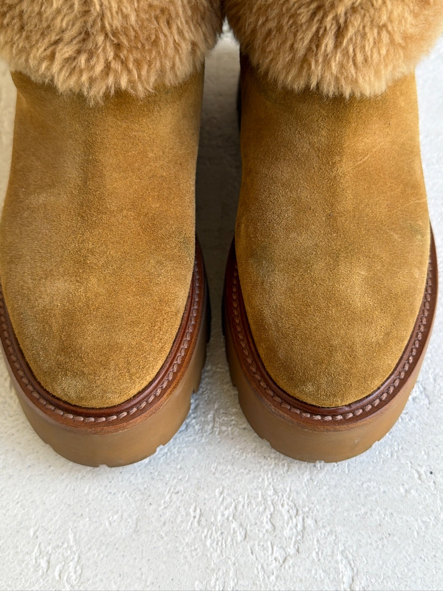 Celine Suede and Shearling Cropped Triomphe Tassels Boots - Image 6
