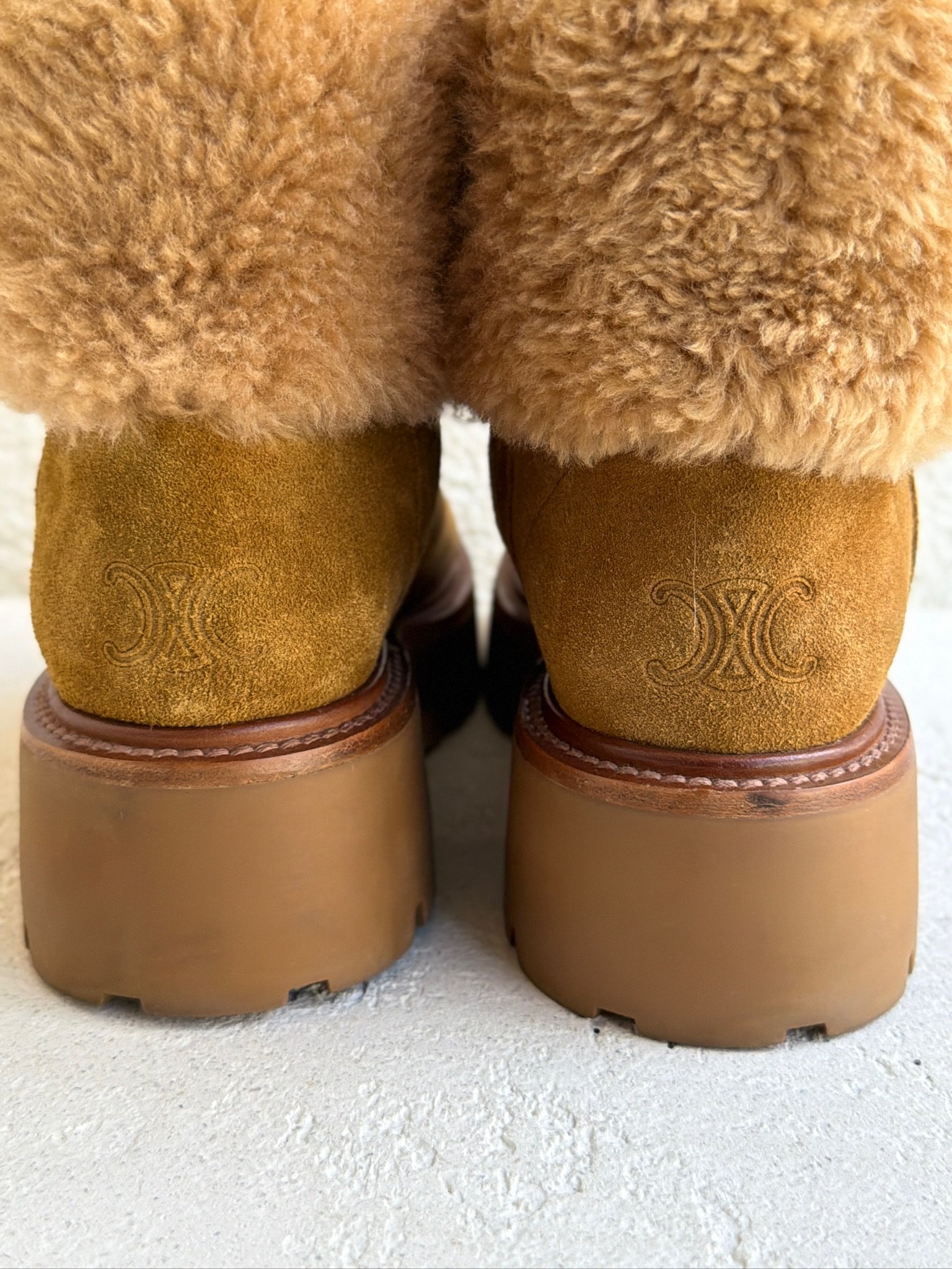 Celine Suede and Shearling Cropped Triomphe Tassels Boots - Image 9