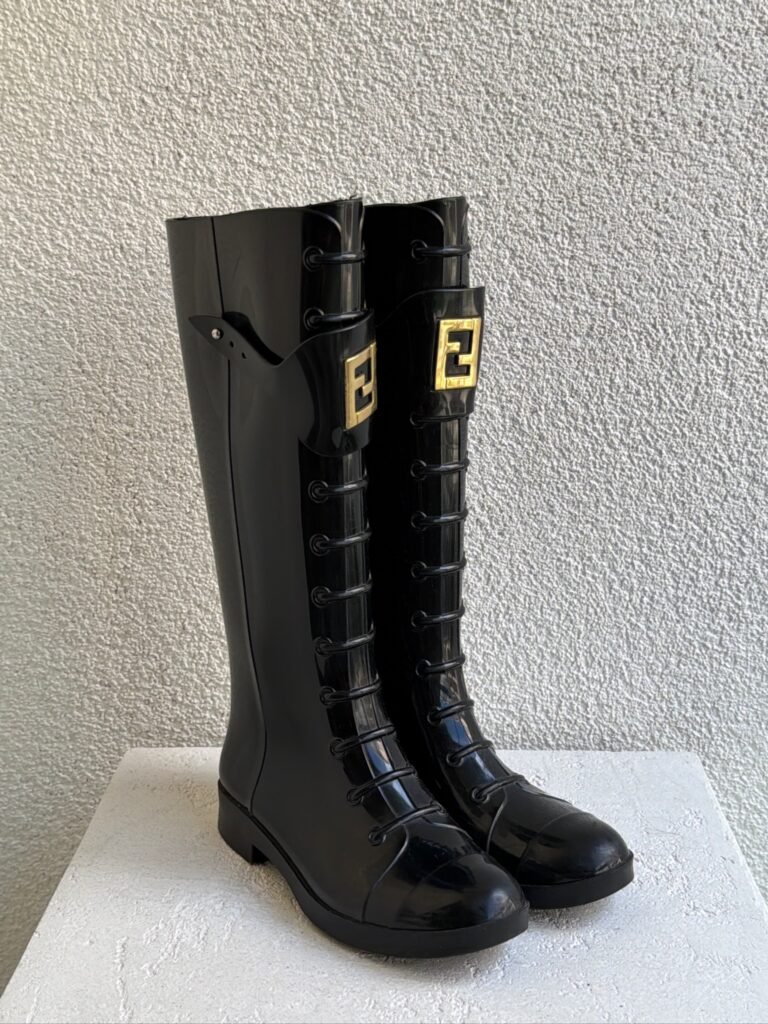 Fendi Black Rubber FF Logo Rain Boots