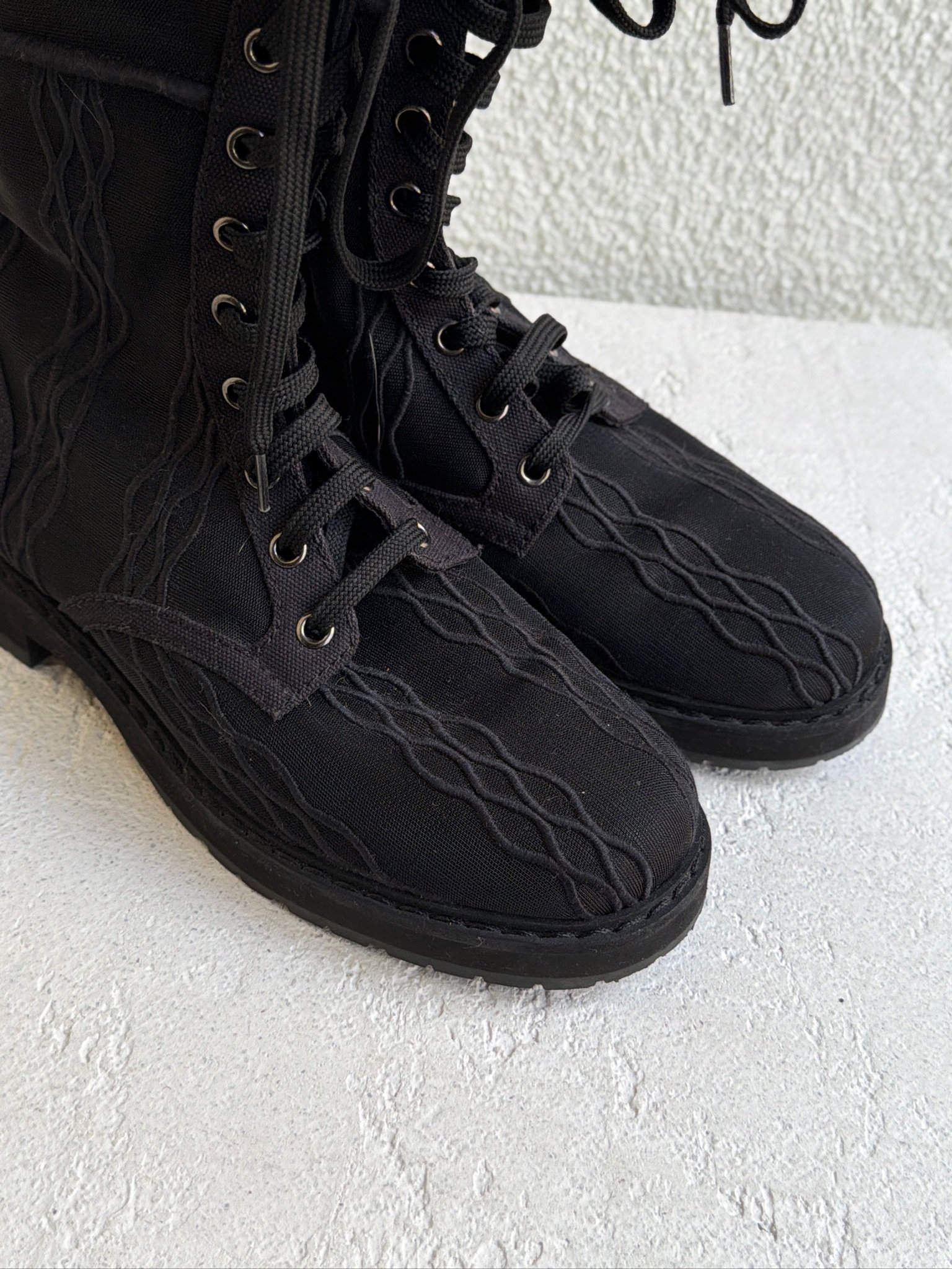 Fendi Mesh Canvas Embroidered Womens Lace Up Boots - Image 3