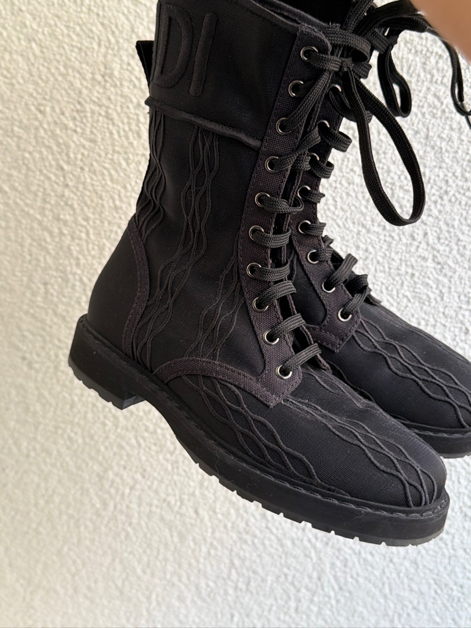 Fendi Mesh Canvas Embroidered Womens Lace Up Boots - Image 12