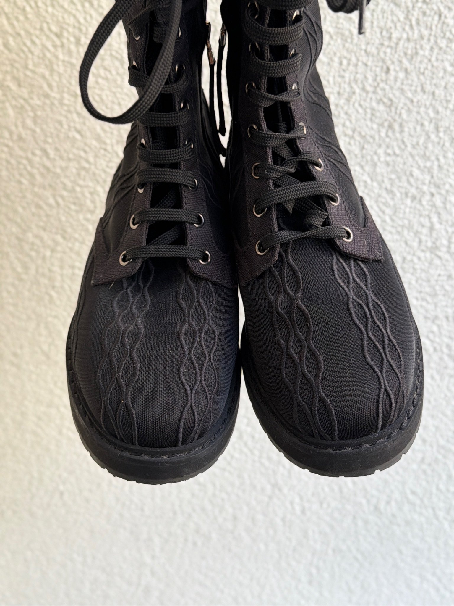 Fendi Mesh Canvas Embroidered Womens Lace Up Boots - Image 13