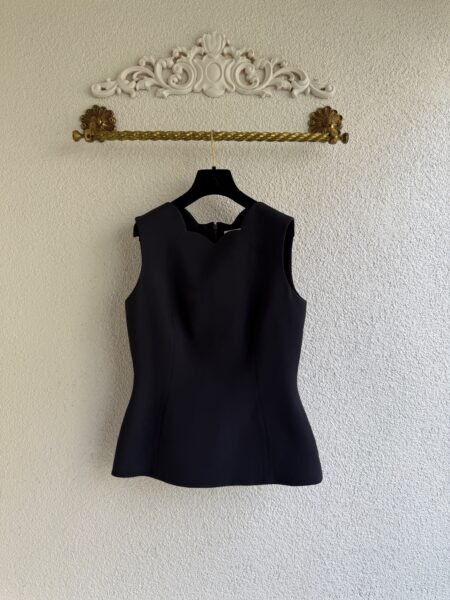 Christian Dior Scallop Navy Wool Blouse