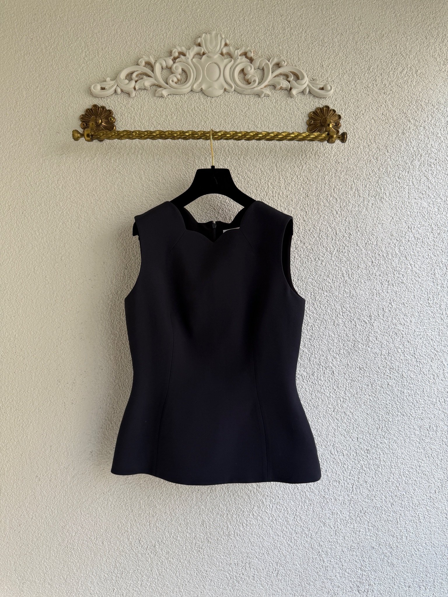 Christian Dior Scallop Navy Wool Blouse