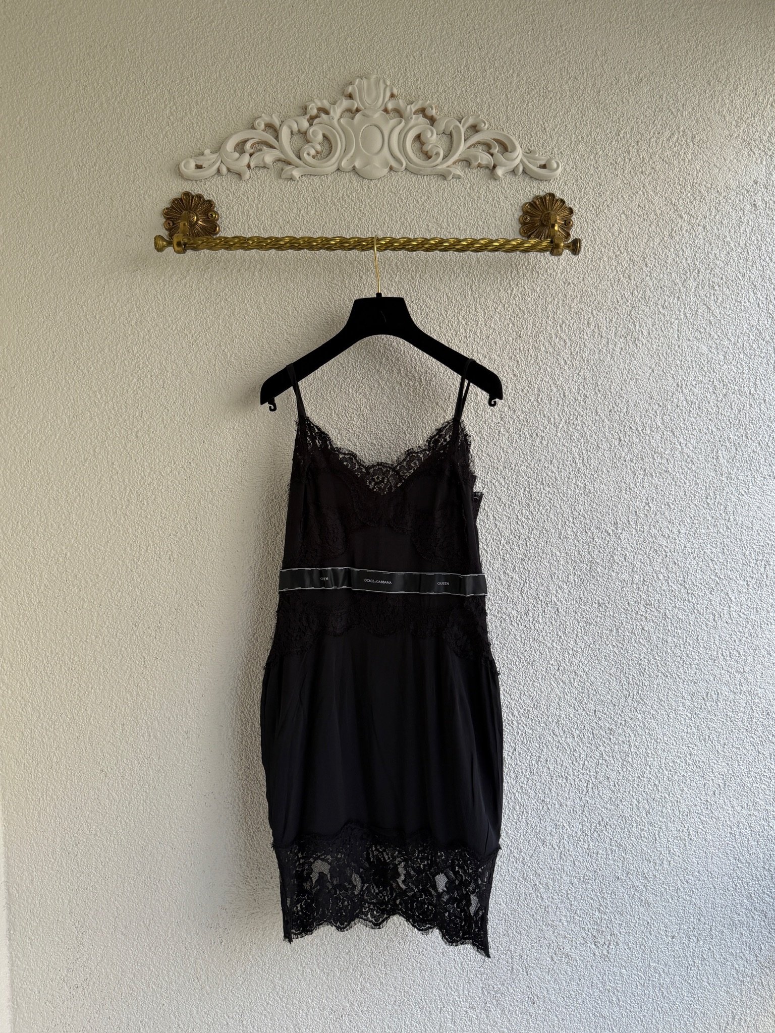 Dolce & Gabbana Black Silk Slip Mini Dress with Lace Trims