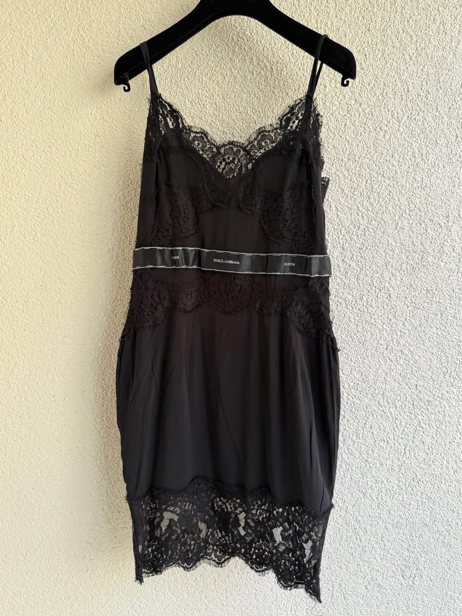 Dolce & Gabbana Black Silk Slip Mini Dress with Lace Trims - Image 2