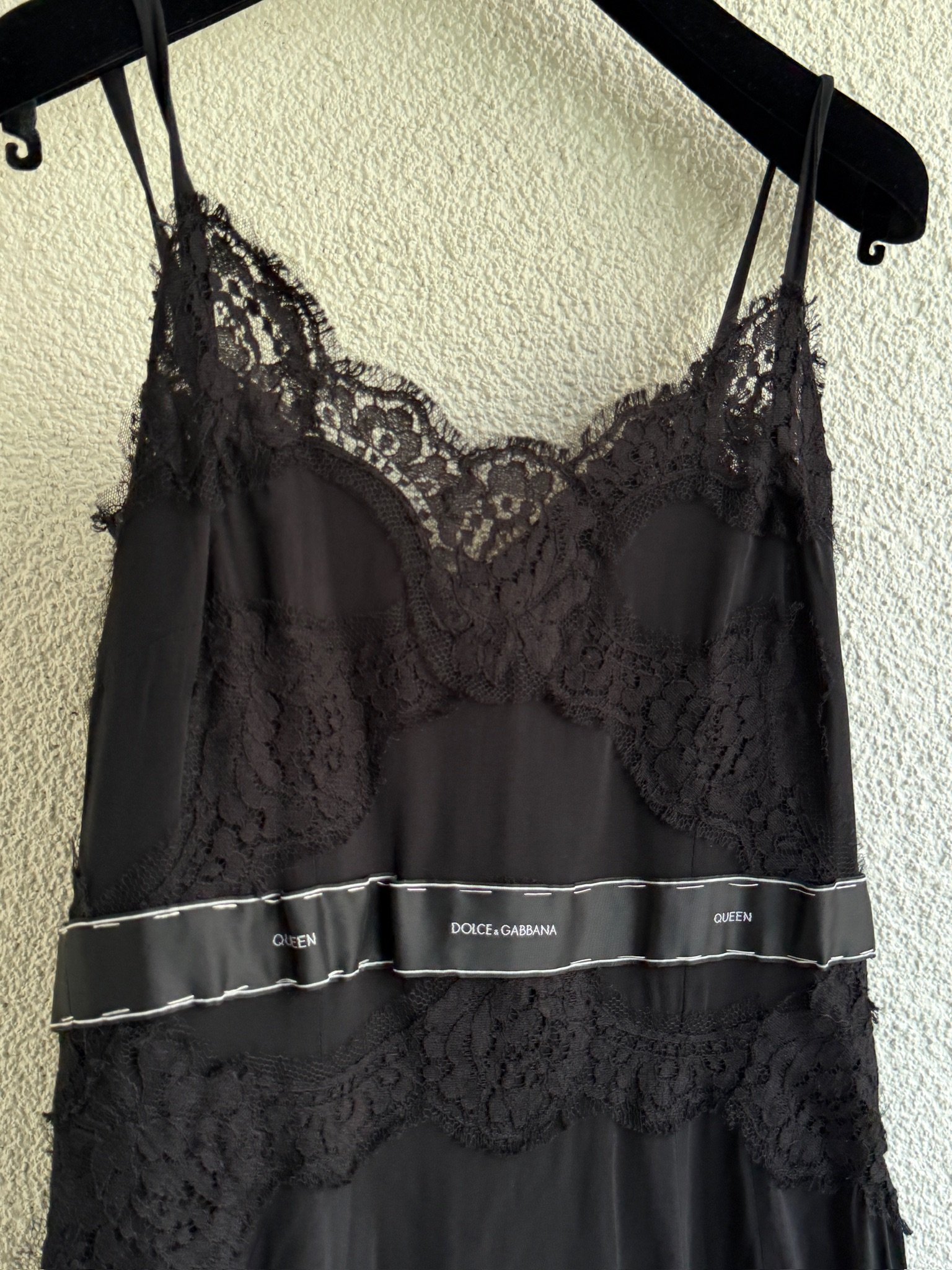 Dolce & Gabbana Black Silk Slip Mini Dress with Lace Trims - Image 3