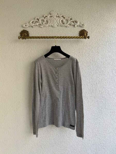Pierre Balmain Silver Button Front Long Sleeve T-shirt