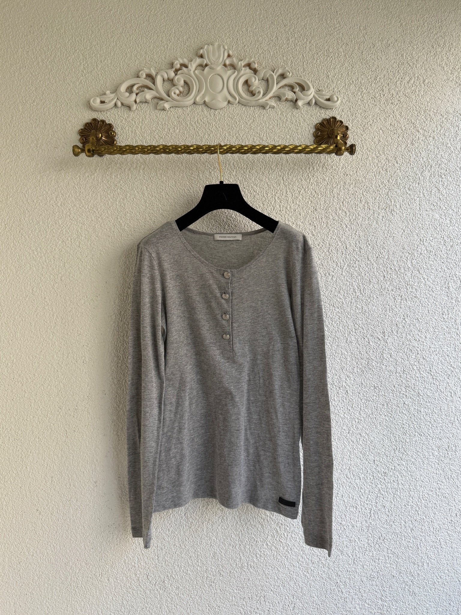 Pierre Balmain Silver Button Front Long Sleeve T-shirt