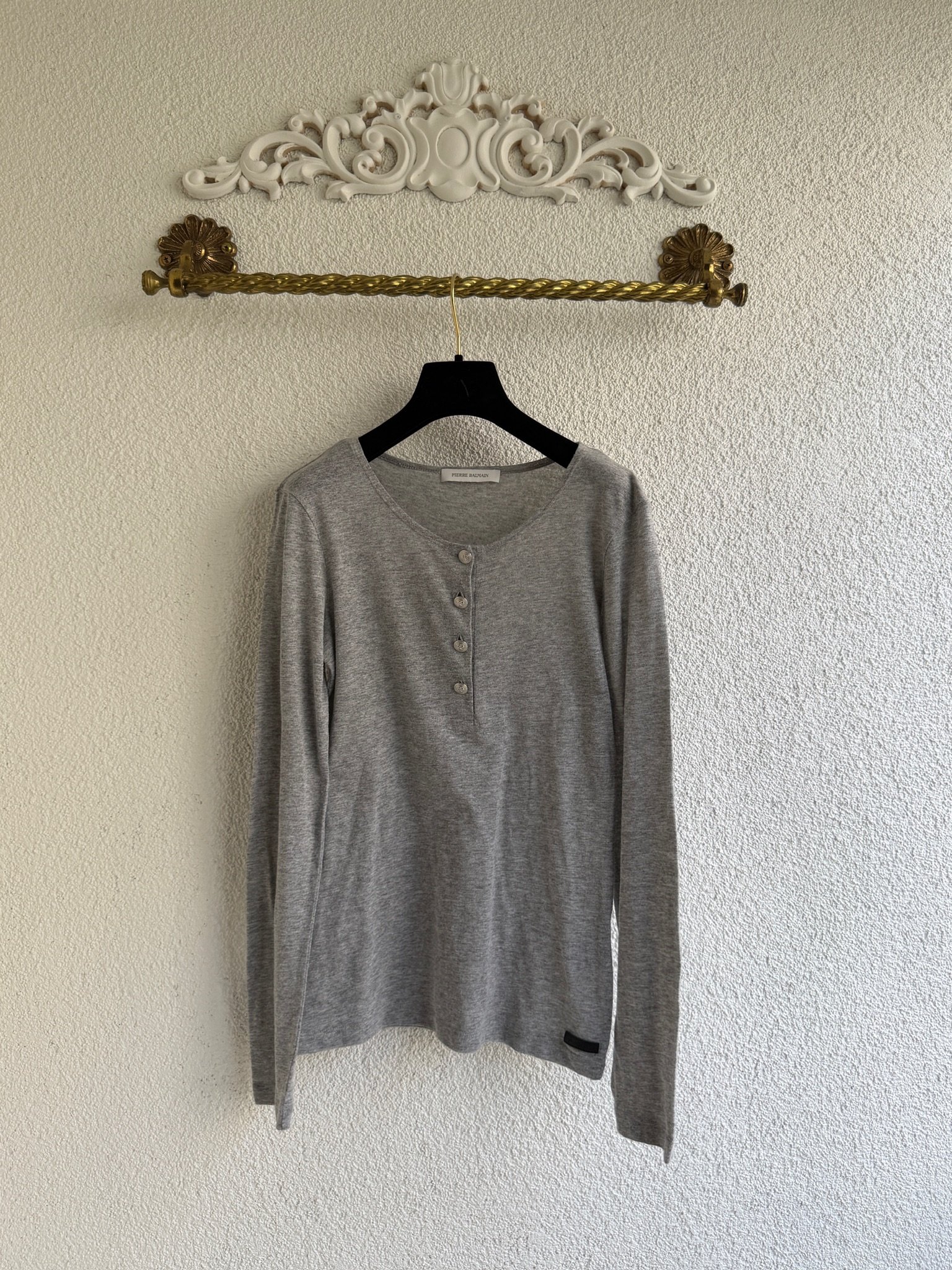 Pierre Balmain Silver Button Front Long Sleeve T-shirt - Image 2