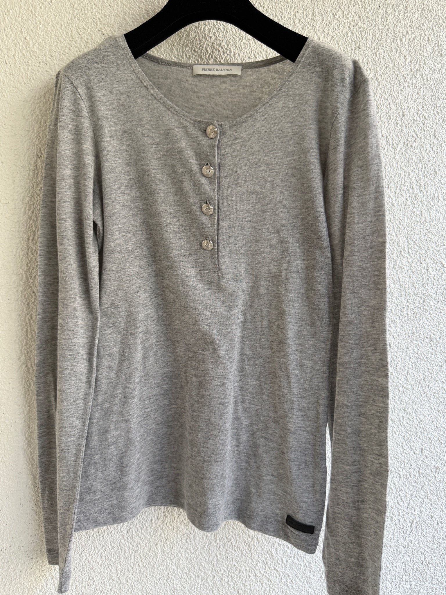 Pierre Balmain Silver Button Front Long Sleeve T-shirt - Image 3