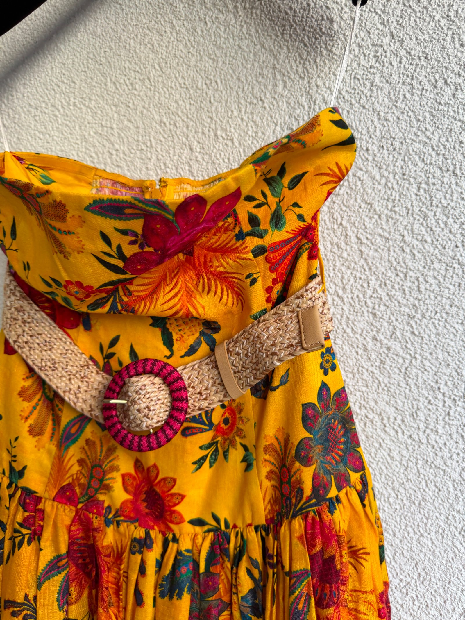 Zimmermann Ginger Printed Linen Strapless Midi Dress