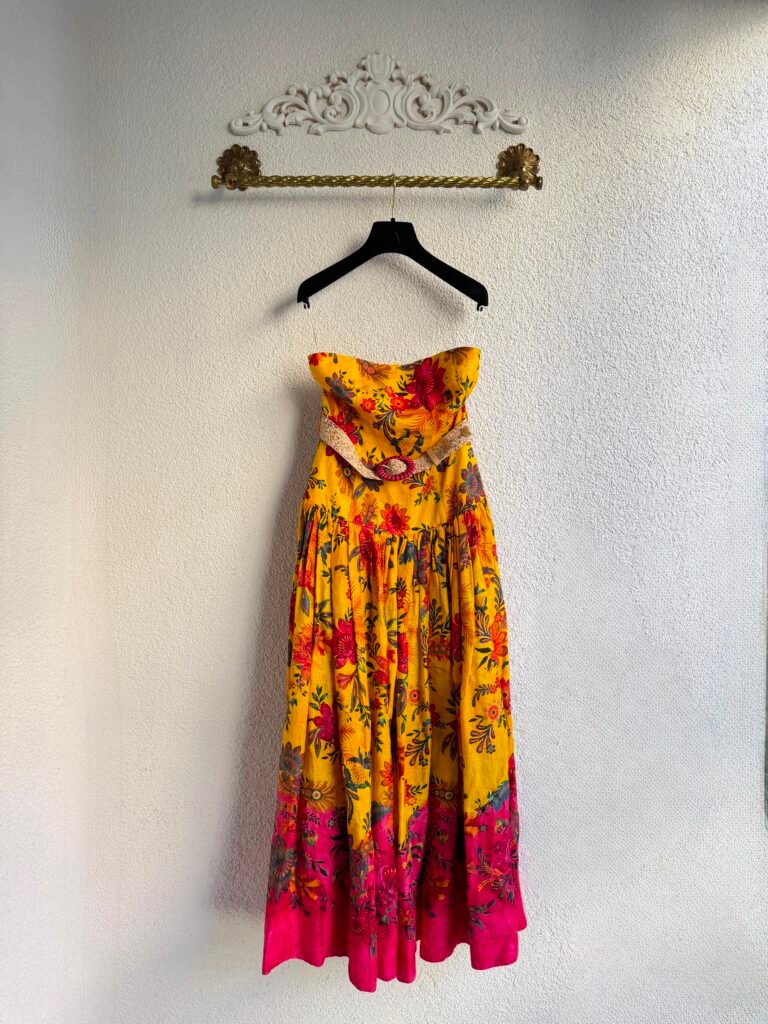 Zimmermann Ginger Printed Linen Strapless Midi Dress