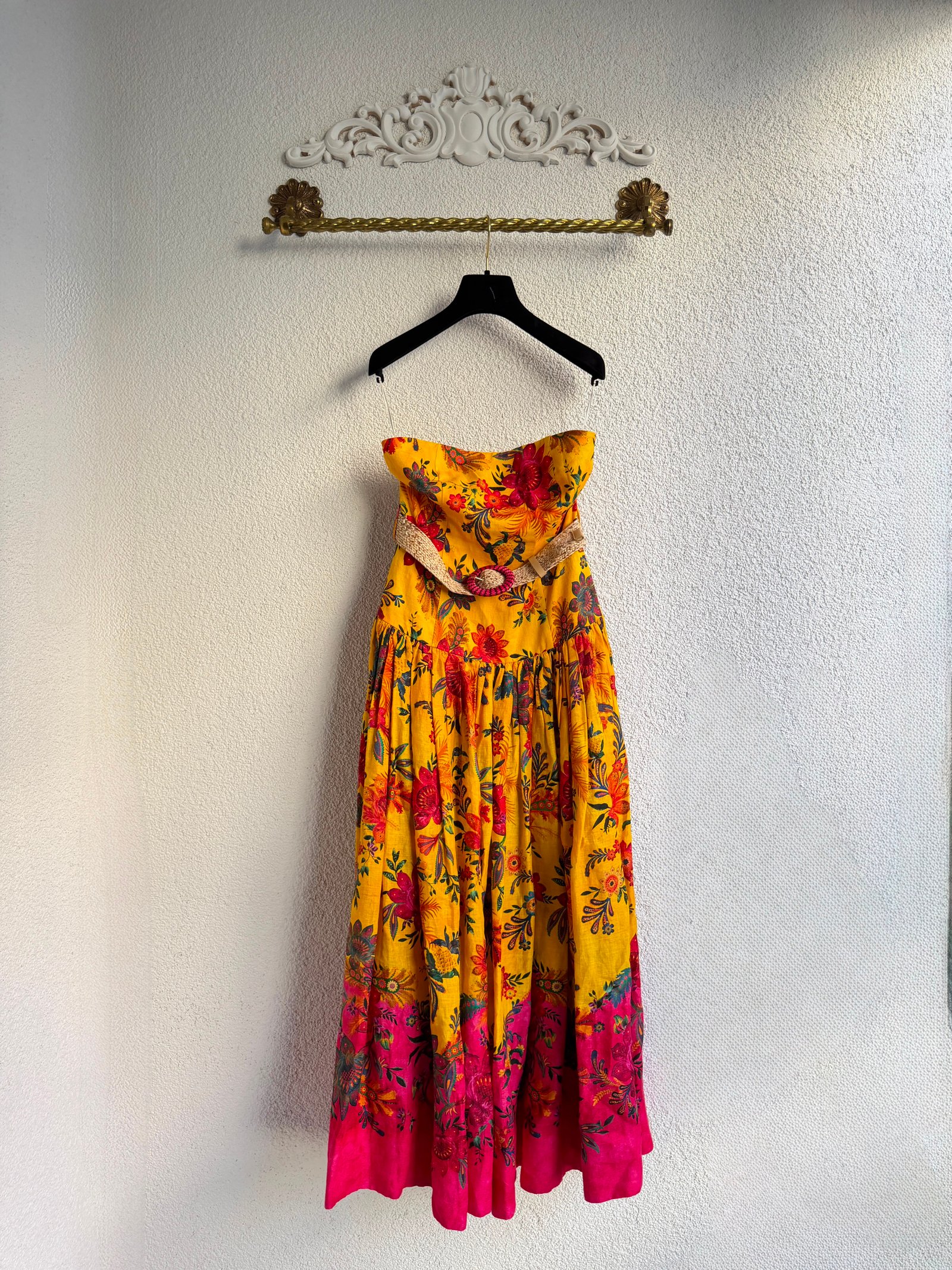 Zimmermann Ginger Printed Linen Strapless Midi Dress