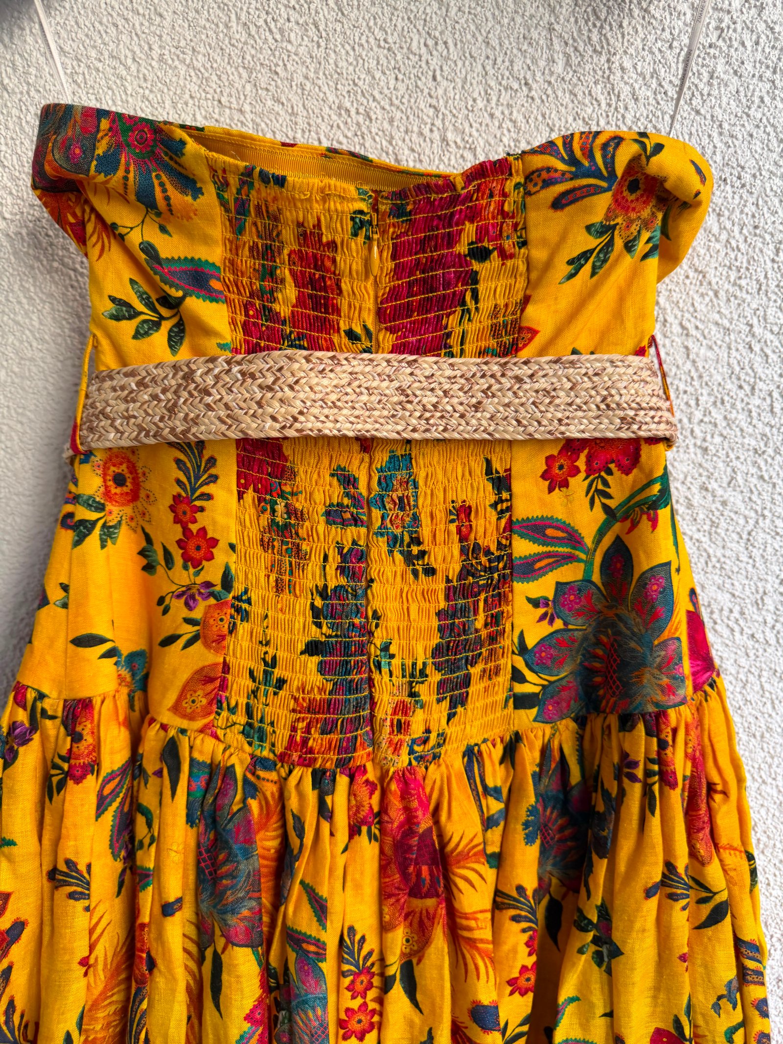 Zimmermann Ginger Printed Linen Strapless Midi Dress