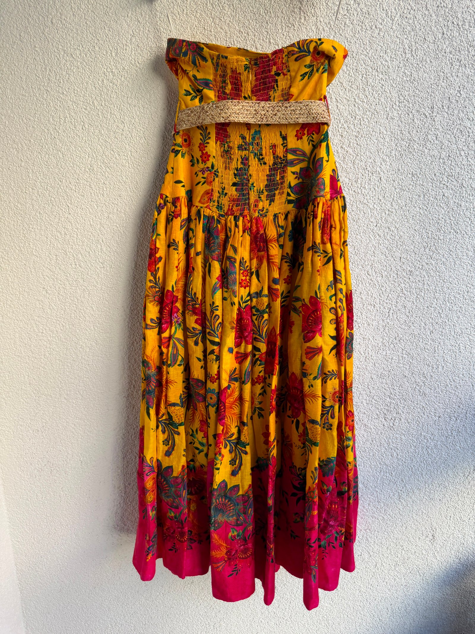 Zimmermann Ginger Printed Linen Strapless Midi Dress