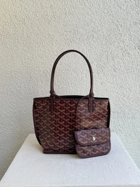 Goyard Goyardine Leather Burgundy Reversible Mini Anjou Bag