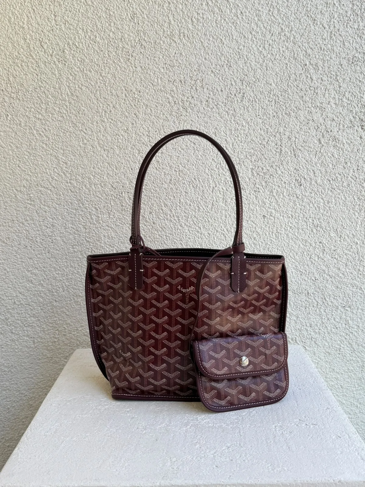 Goyard Goyardine Deri Bordo Çift Taraflı Mini Anjou Çanta