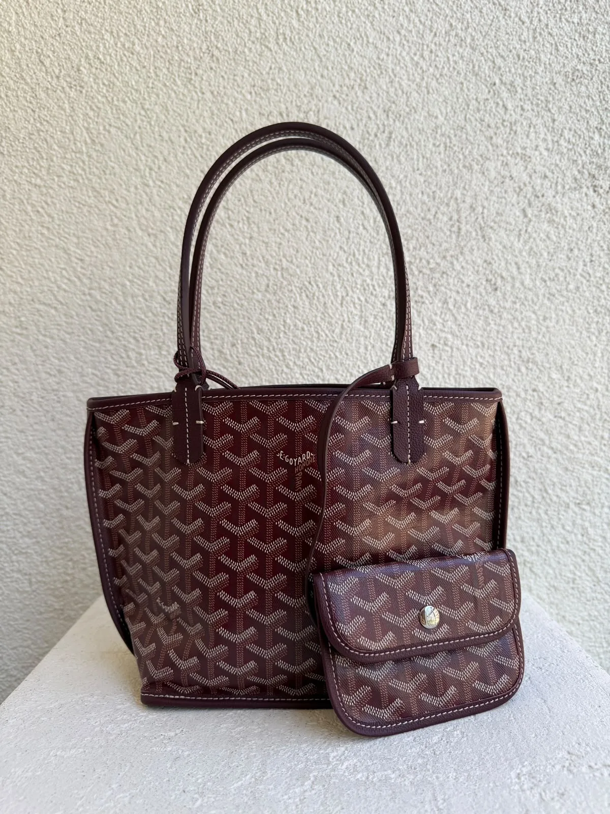 Goyard Goyardine Deri Bordo Çift Taraflı Mini Anjou Çanta