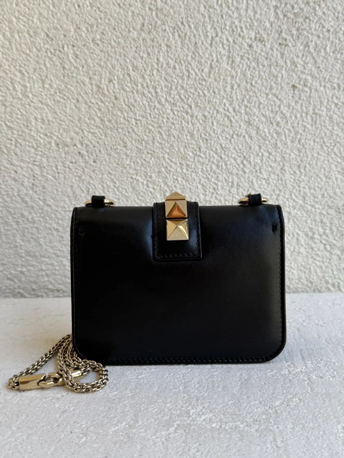 Valentino Black Leather Mini Rockstud Glam Lock Flap Bag