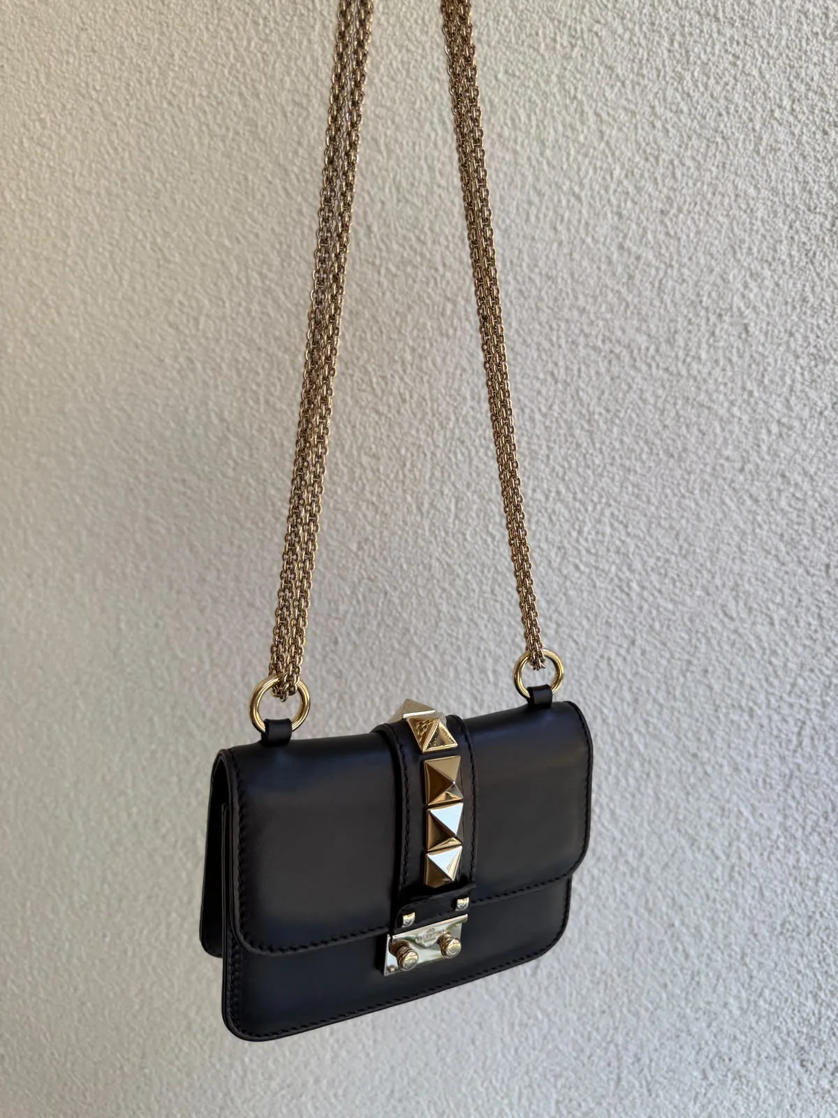 Valentino Black Leather Mini Rockstud Glam Lock Flap Bag