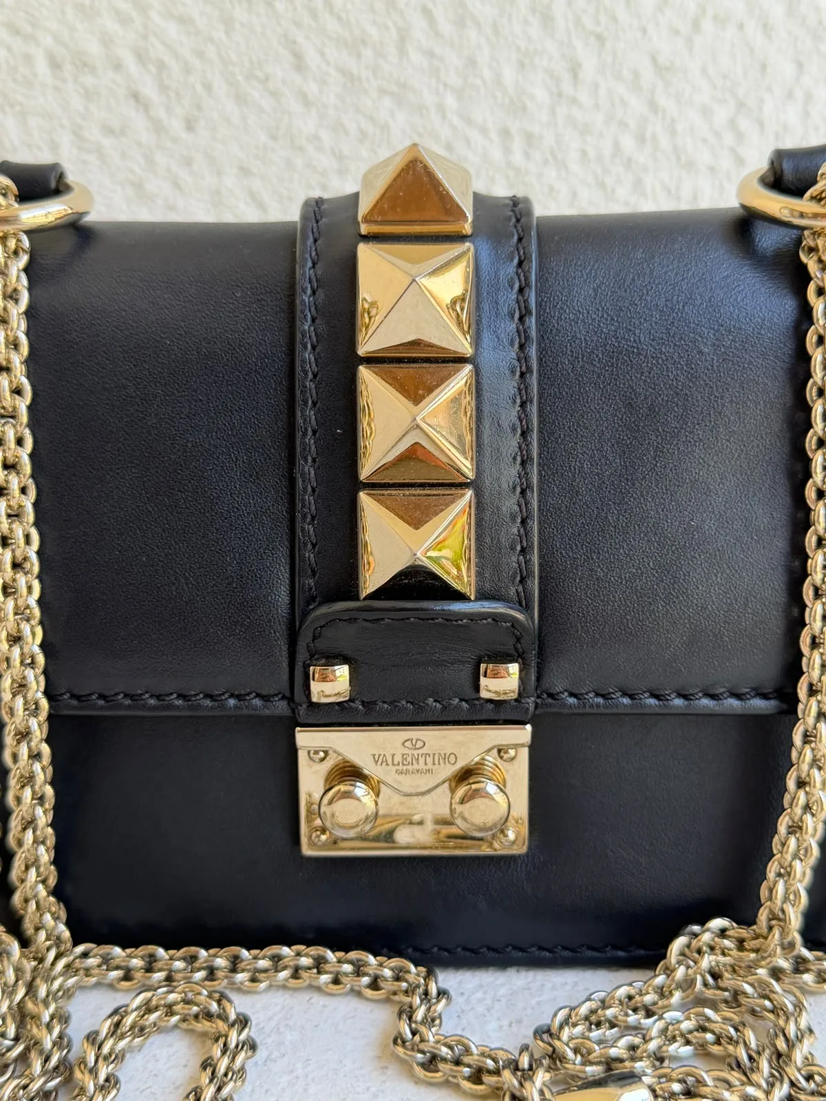Valentino Black Leather Mini Rockstud Glam Lock Flap Bag