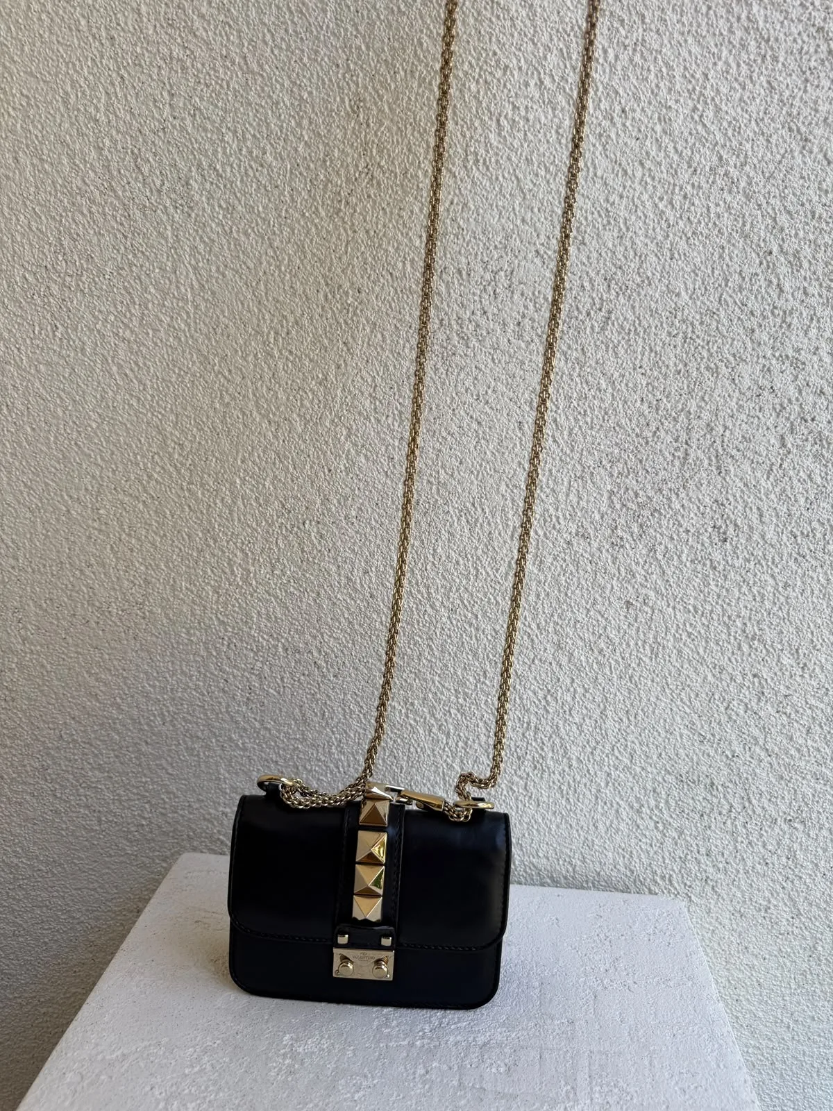 Valentino Black Leather Mini Rockstud Glam Lock Flap Bag