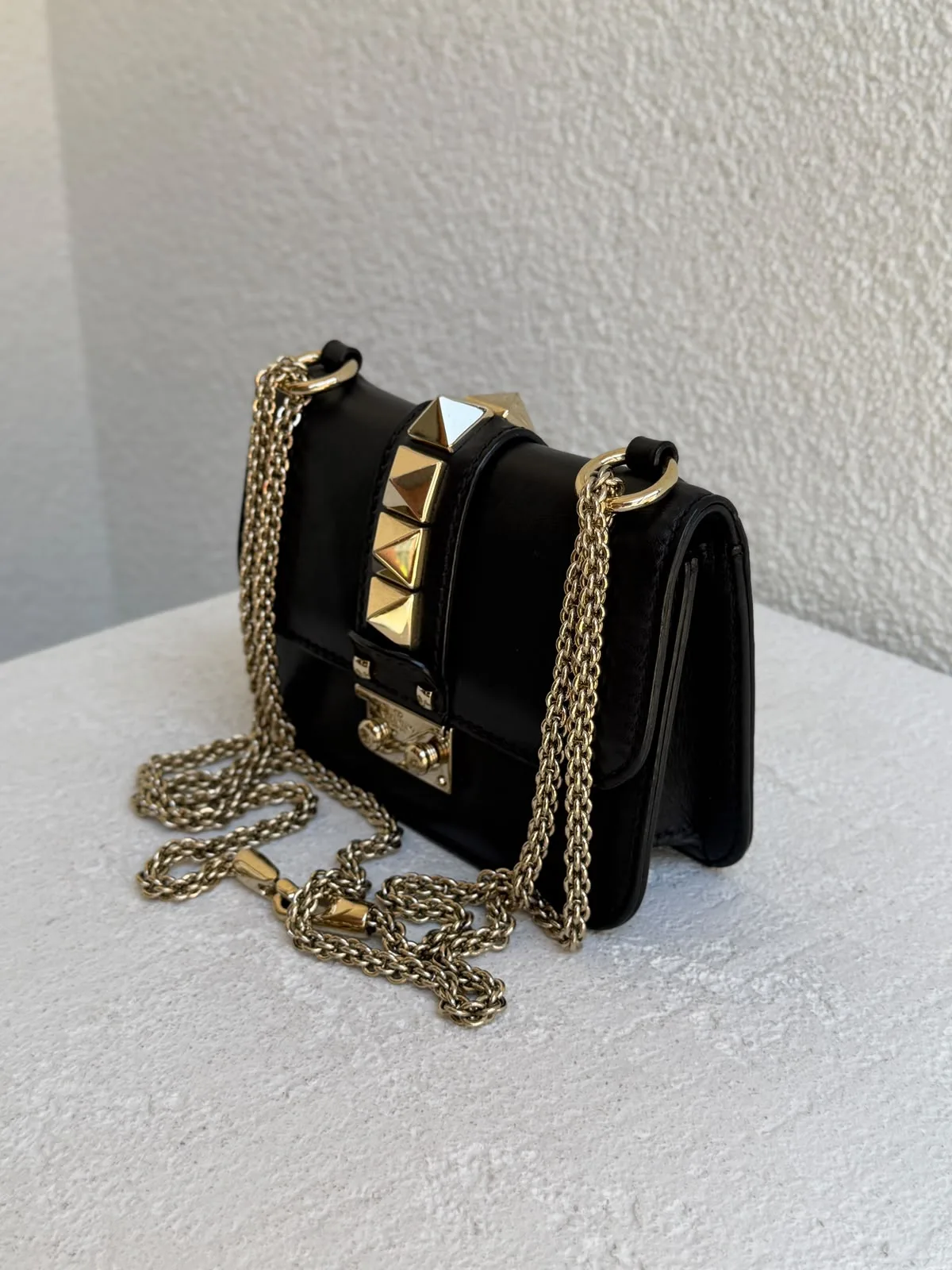 Valentino Black Leather Mini Rockstud Glam Lock Flap Bag