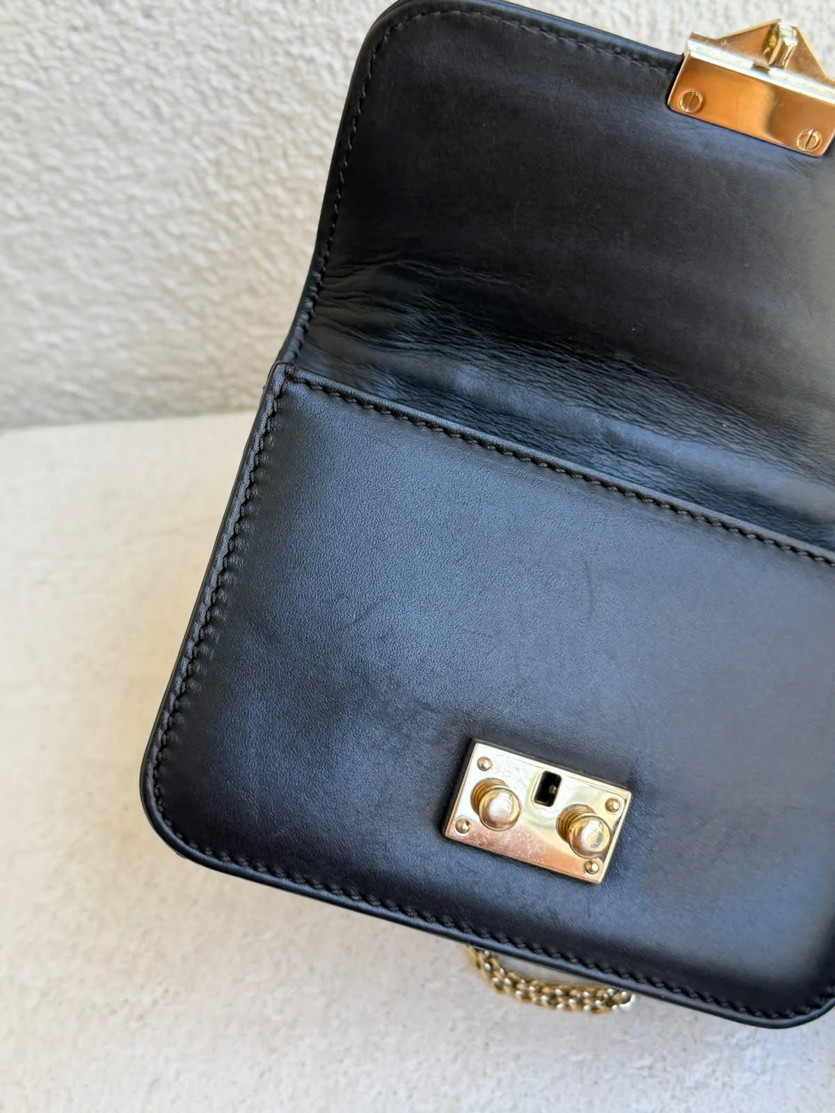 Valentino Black Leather Mini Rockstud Glam Lock Flap Bag