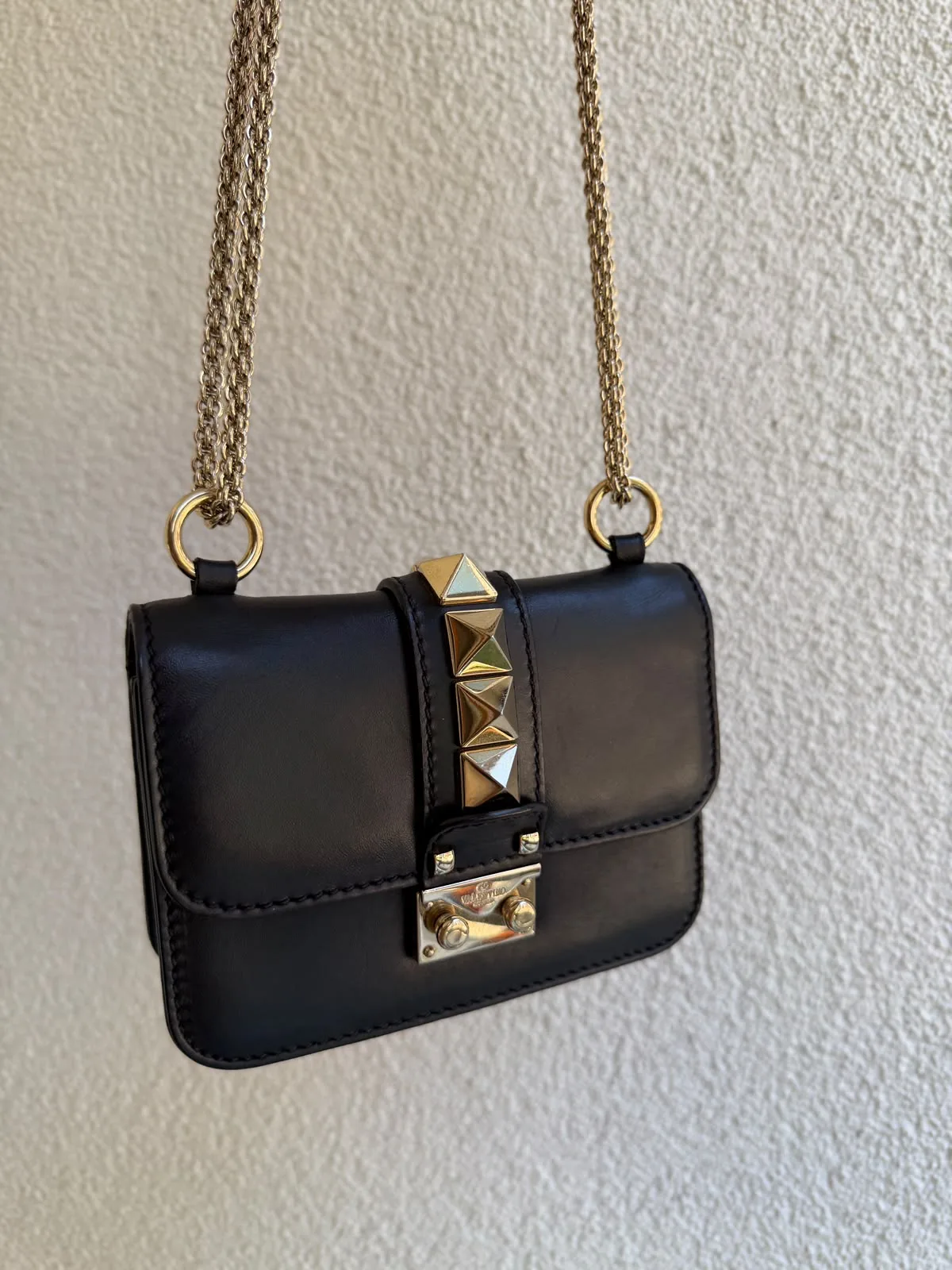 Valentino Black Leather Mini Rockstud Glam Lock Flap Bag