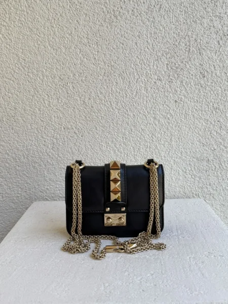 Valentino Black Leather Mini Rockstud Glam Lock Flap Bag