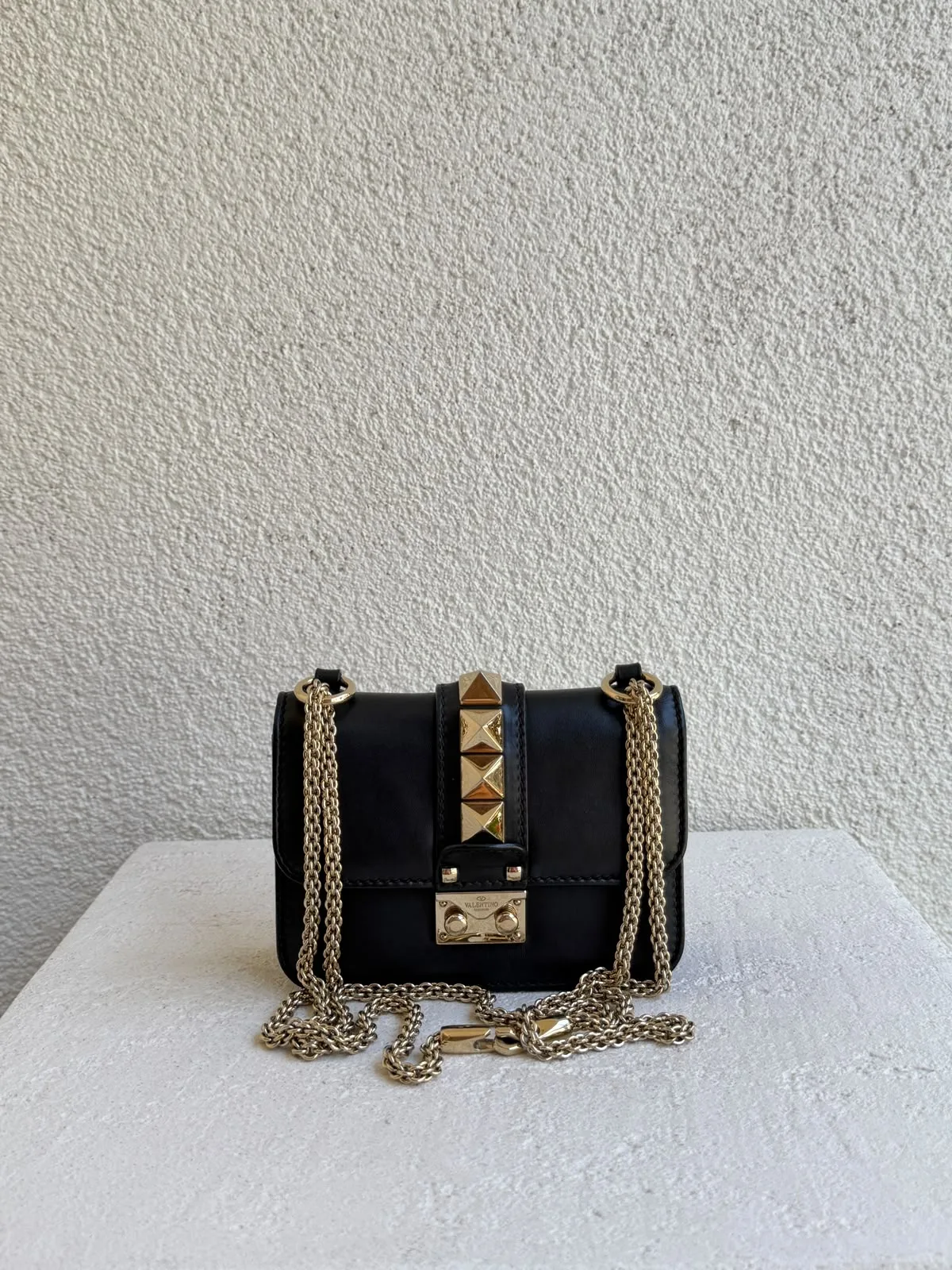 Valentino Black Leather Mini Rockstud Glam Lock Flap Bag